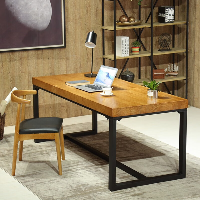 台式实木电脑桌椅组合简易书桌会议办公写字桌客厅书房长条桌子 120*60*75cm厚度8公分