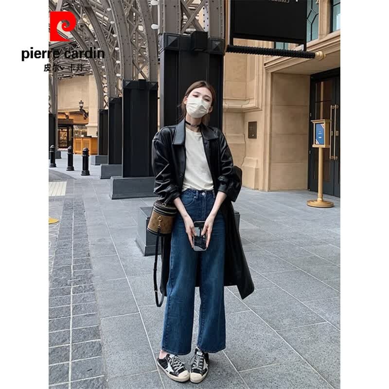 皮尔卡丹（pierre cardin）黑色风衣外套女秋季感宽松气质小个子中长款机车服夹克皮大衣 黑色 L属于什么档次？