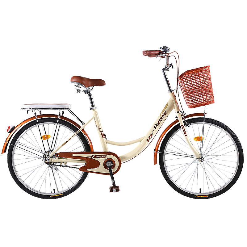 FOREVER 永久 自行车成人女式轻便复古城市代步单车 单速米黄色26英寸