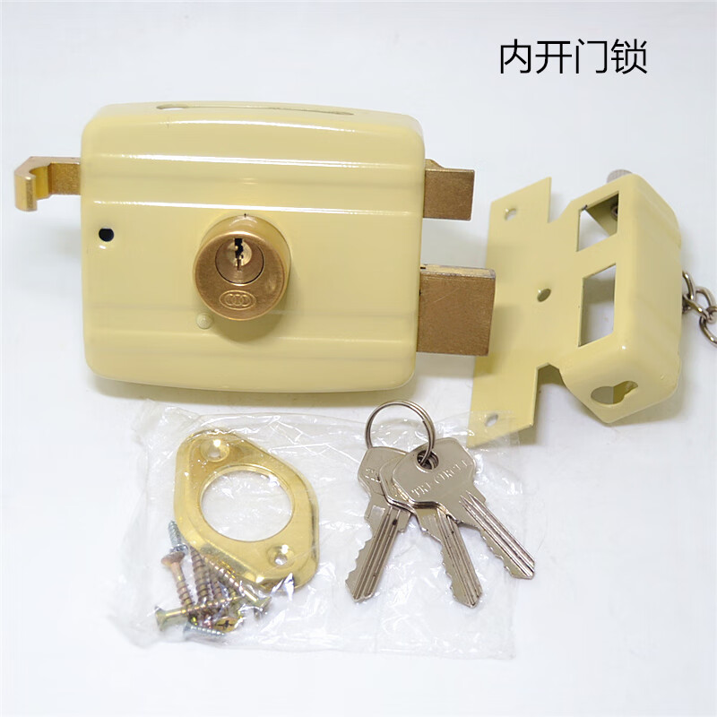 渫乐三环老式锁铁门门锁外装门锁小棚锁大门锁黄锁家用门锁具 内开门