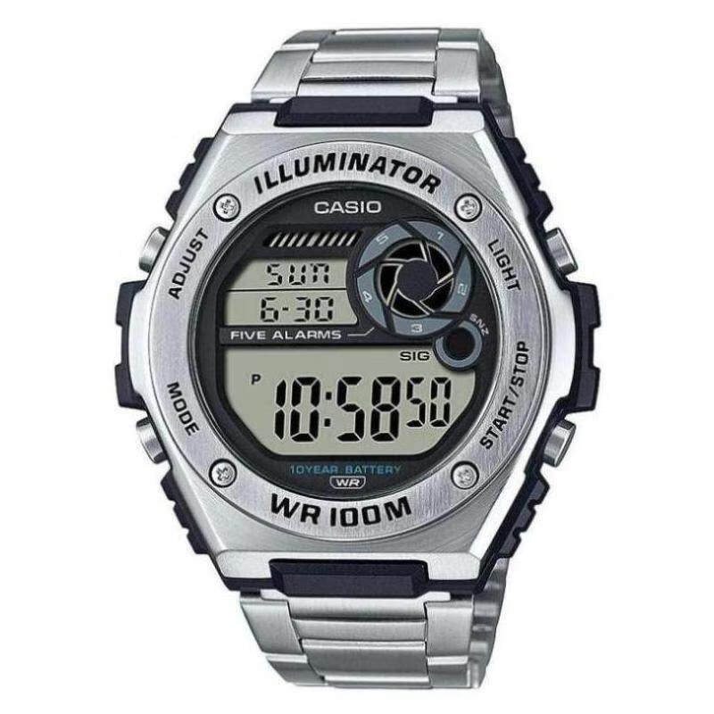 卡西欧(casio)手表男圆形数字石英不锈钢带运动礼物11256498 silver