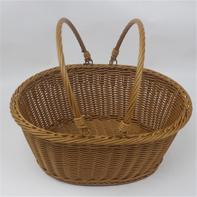 花千紫 手提篮超市购物篮仿藤编户外野餐手提篮家用买菜购物篮清洁