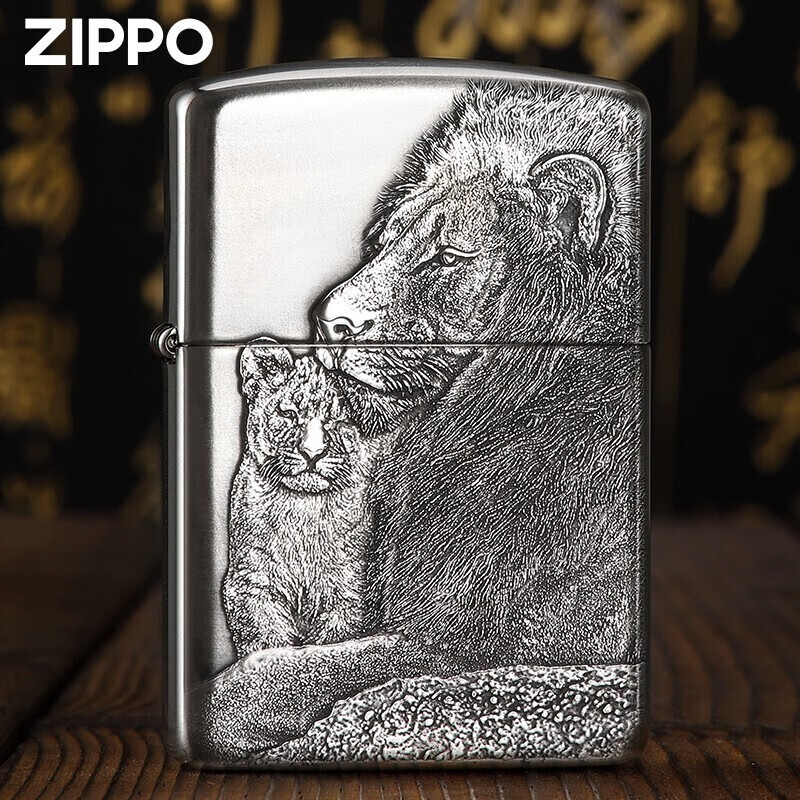 zippo 美国之宝zippo打火机 纯银盔甲加厚立体浮雕狮王传承 雄狮 父子