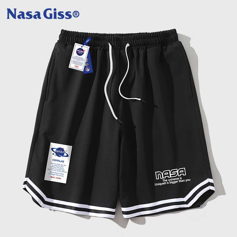 NASA GISS运动短裤男夏季薄款休闲篮球裤青少年学生休闲五分裤 黑色 XL 