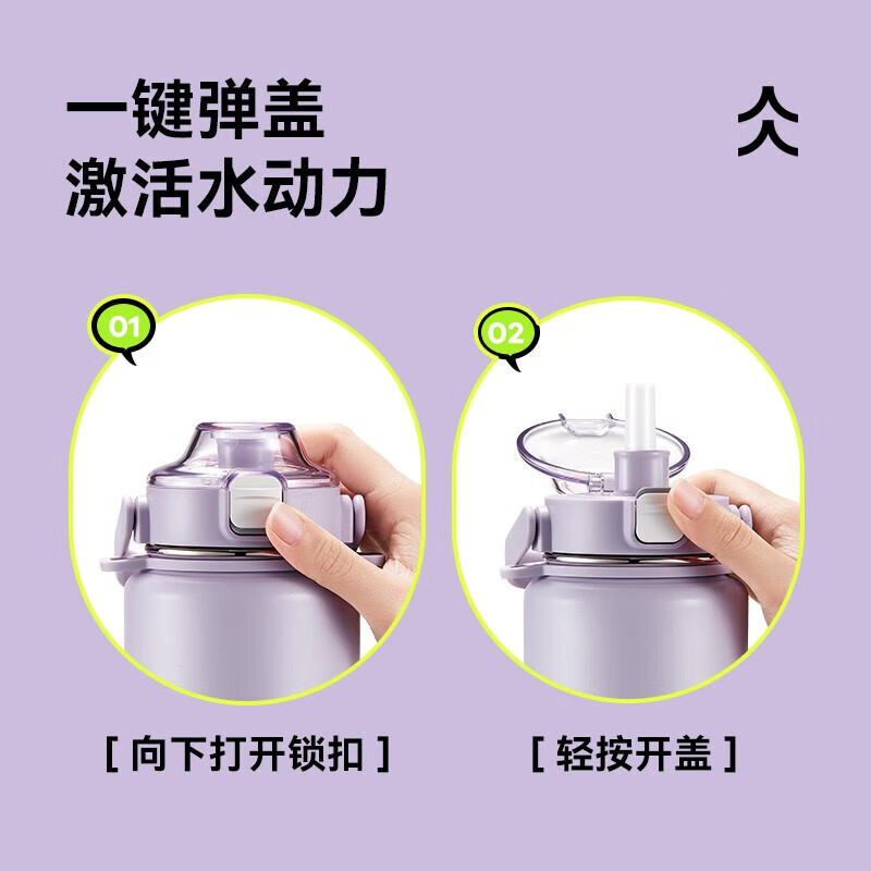 哈尔斯(HAERS)多巴胺保温杯女男大容量双饮口茶杯不锈钢水壶随行杯运动水杯子 军绿【一键弹盖双饮】1200ml