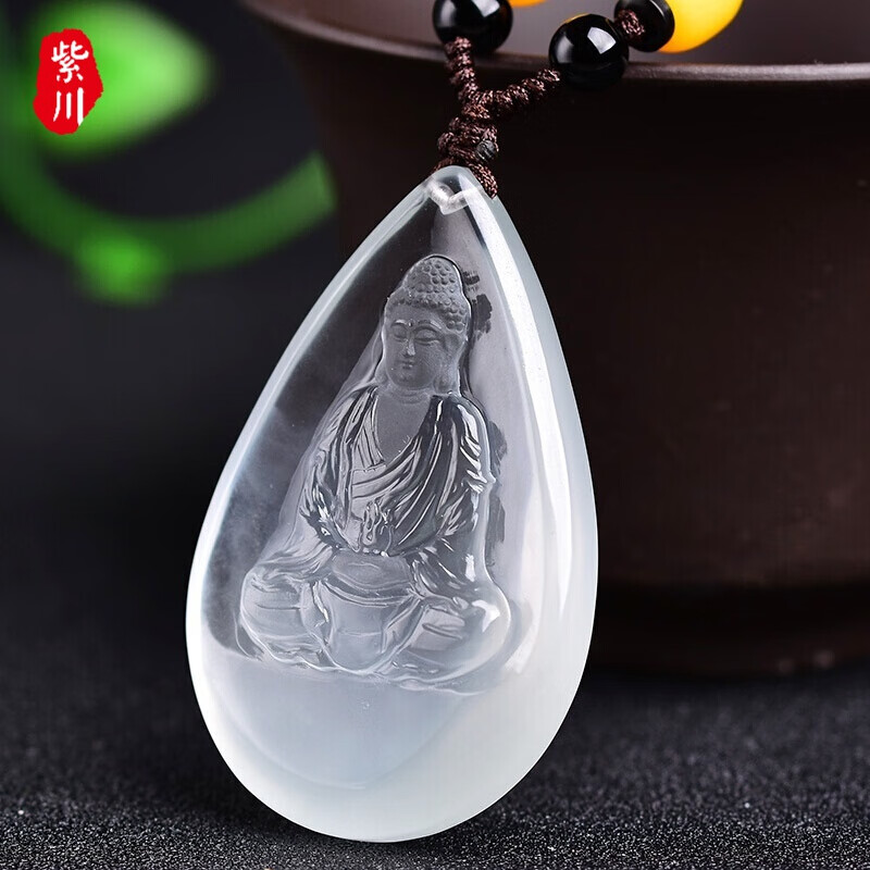 紫川 生肖属羊猴项链轻奢蓝兔毛水晶大日如来气质吊坠倾心水晶挂件