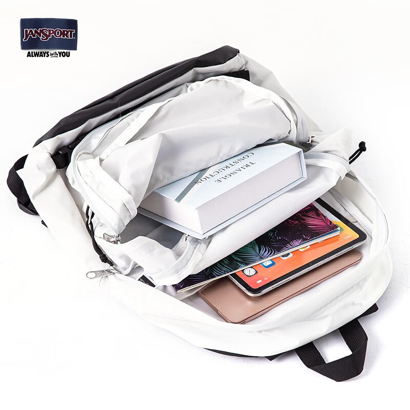 JANSPORT杰斯伯双肩包男背包书包女多隔层高中大学生包 47KX88T 初雪/奶灰白-侧袋+隔层