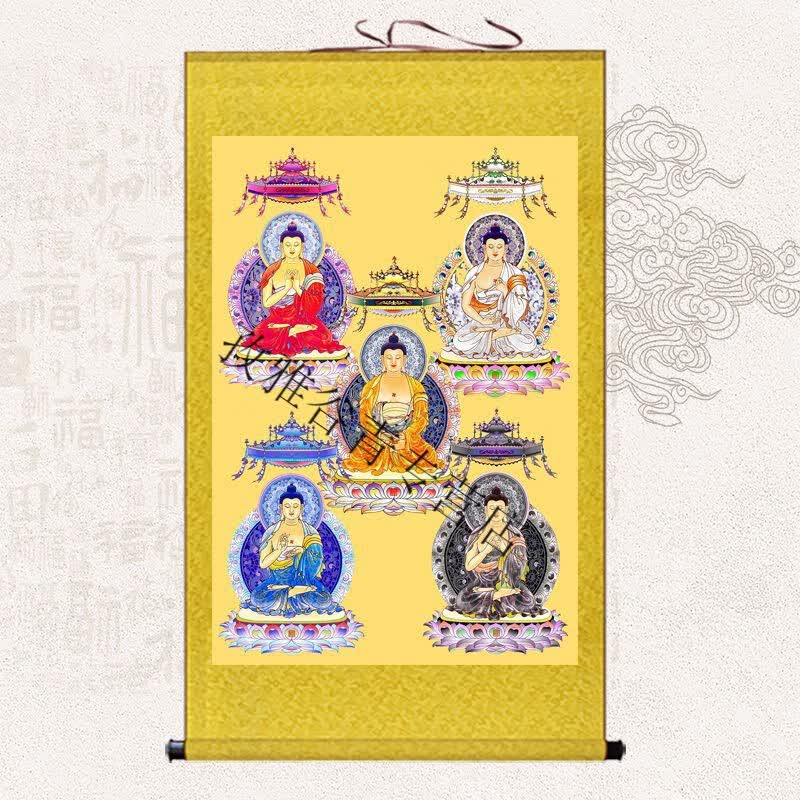 五方佛画像唐卡坛城挂画宝相毗卢遮那阿弥陀佛阿閦不空成就佛卷轴 金