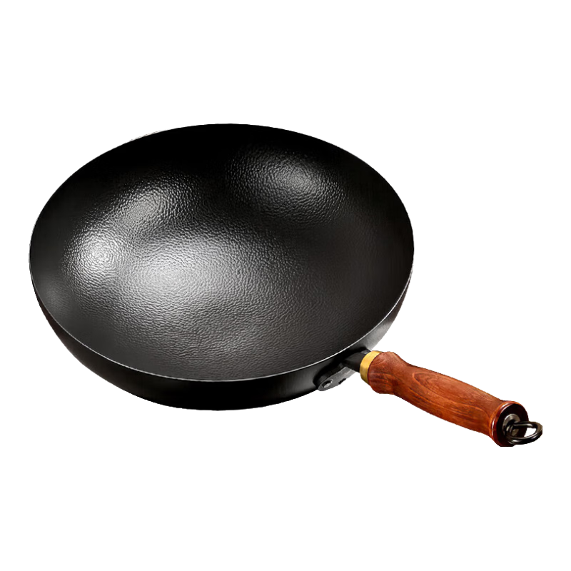 京严铁锅炒锅无涂层炒菜不粘锅正宗章丘精铁老式锅家用燃气电磁炉通用 【锤纹加厚｜大师精铸】燃气圆底 34cm 可视玻璃盖+不锈钢铲+不锈钢勺