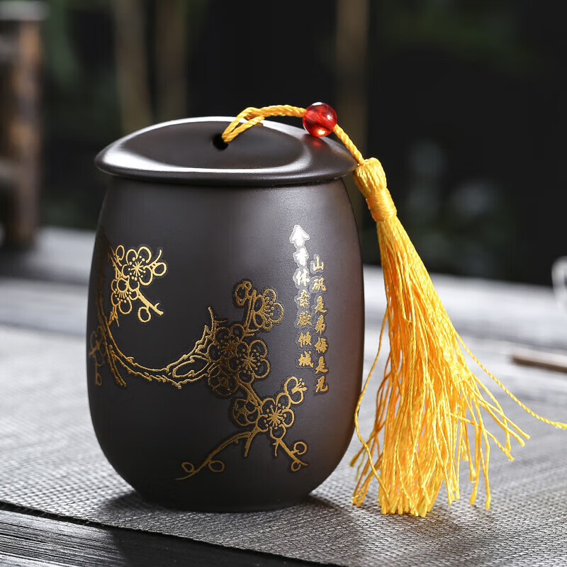 烫金紫砂茶叶罐陶瓷罐子密封罐小茶罐储存罐logo 梅 梅
