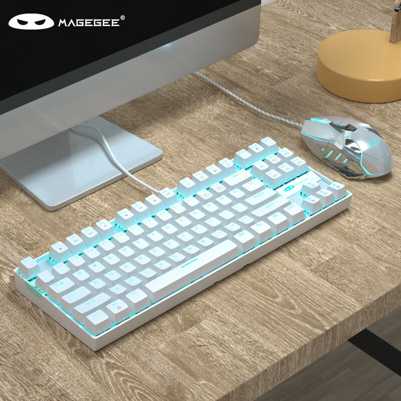 MageGee MK-STAR 有线背光游戏键盘 电竞吃鸡机械键盘 87键小型迷你键盘 台式笔记本电脑键盘 白色蓝光 青轴