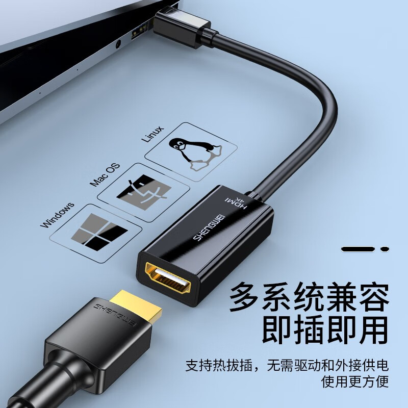 胜为（shengwei）Mini DP转HDMI转换器 高清雷电接口转接头 接显示器投影仪4K 迷你DP扩展坞黑 MN-2004