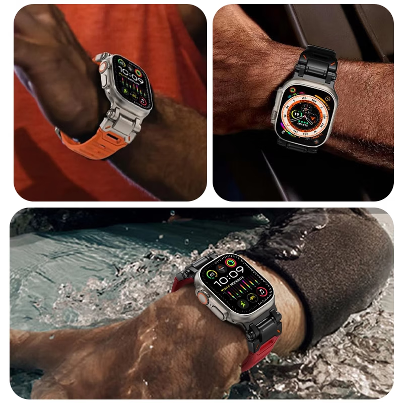 君自名适用AppleWatchUltra3表带AppleWatch11苹果iWatchS手表带iWatch10氟橡胶S11Ultra金属Watchultra2 氟橡胶【钛黑色】探索者表带 iWatch Ultra 3/2/1【49mm】