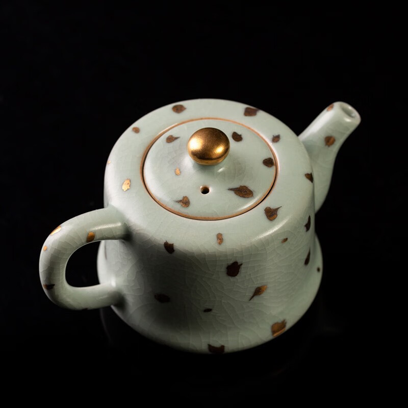 京峰阁 功夫茶具套装 汝窑拍金傲然茶壶茶杯可开片高档轻奢家用送礼盒装 拍金傲然茶壶套装 6人饮 17件