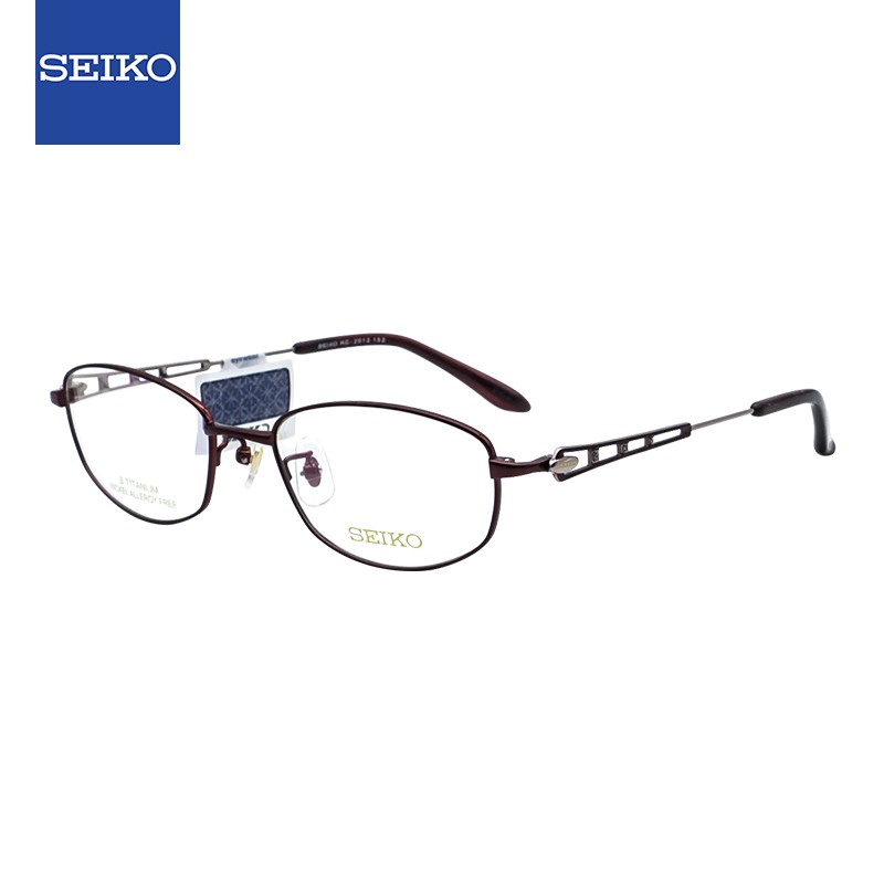 精工SEIKO 全框钛轻型眼镜架休闲眼镜框女款近视眼镜框HC2012 152 53mm 玫瑰红