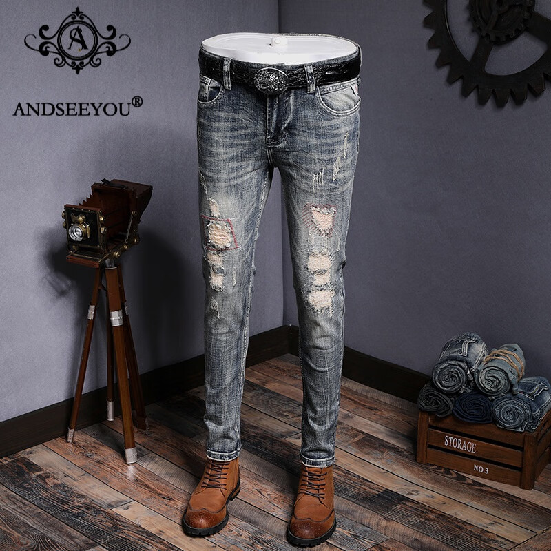 andseeyou品牌 男士牛仔裤 国潮服装2023夏季新款时尚潮流商务休闲