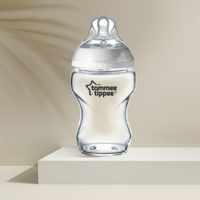 汤美星(Tommee Tippee)奶瓶 新生儿玻璃奶瓶 婴儿宽口径奶瓶250ml 自带3个月 慢流量奶嘴