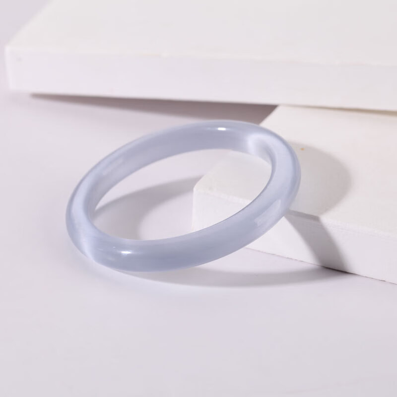 周大福钻石之心韩版细款灰猫眼石手镯时尚饰品女猫眼效应明显圈口 银灰色9MM宽圈口56mm