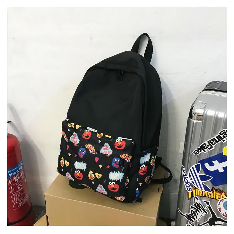 贝叶莎(beiyesha)潮牌ins风芝麻街联名书包中学生女韩版高中简约双肩