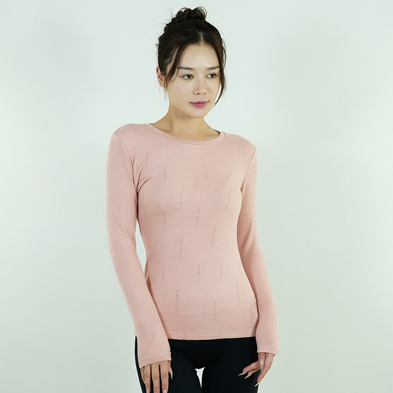 三枪秋冬热力高弹女双面绒圆领长袖时尚内搭柔软贴身保暖打底衫 裸粉 2XL -4XL
