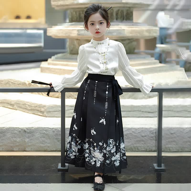 旗铂马面裙女童秋款汉服2023新款秋季儿童春秋款女宝古风秋季中秋唐装 泡泡袖上衣+印花马面黑色 165使用感如何?