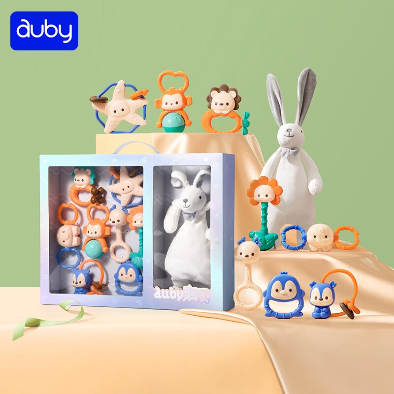 澳贝（auby）婴幼儿玩具手摇铃牙胶0-1岁新生儿礼盒安抚抓握训练床挂用品送礼 【安抚礼盒】新生儿安抚礼盒