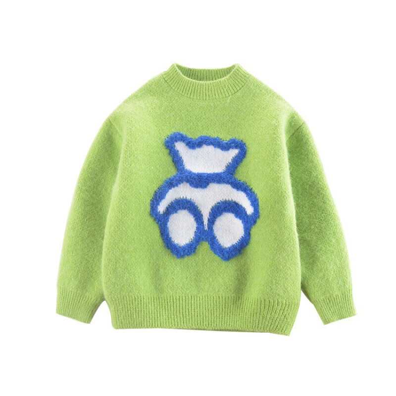 山鸥 2023秋冬新款儿童卡通小熊毛衣加厚男女童宝宝衣服套头针织衫yyn