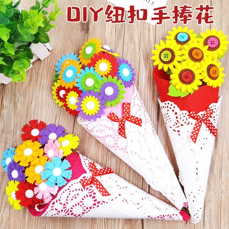 diy儿童手工纽扣花束手工纽扣贺卡制作感谢恩节贺卡送老师爸爸妈妈