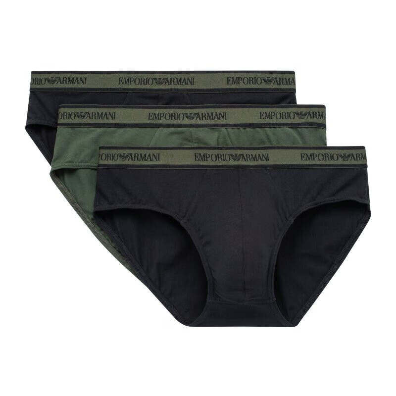阿玛尼EMPORIO ARMANI UNDERWEAR奢侈品男装EA男士棉内裤(三条装) 111734-0A717 黑色军绿色 S
