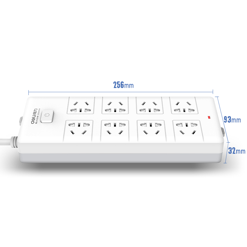 得力（deli）新国标安全插座/插排/插线板/接线板/排插/拖线板  总控开关 儿童保护门 8组合孔2米 18262-02