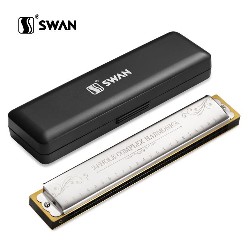 天鹅swan 24孔复音演奏口琴c调(音位标注)银色