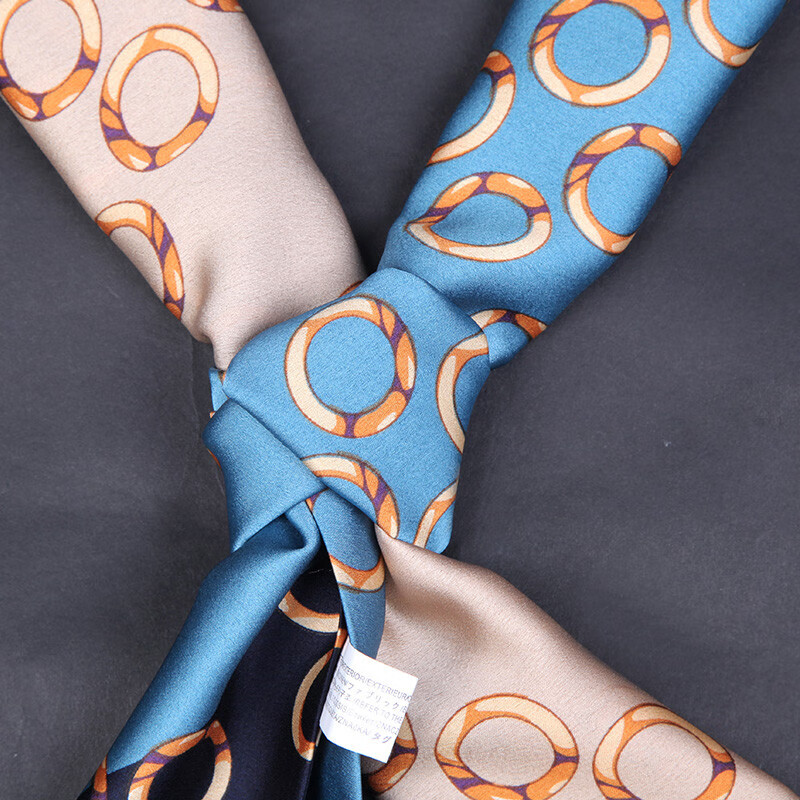 达芬奇密码 丝巾小长巾女百搭春秋仿真丝窄边杭州丝绸丝巾 玉环连珠 孔蓝