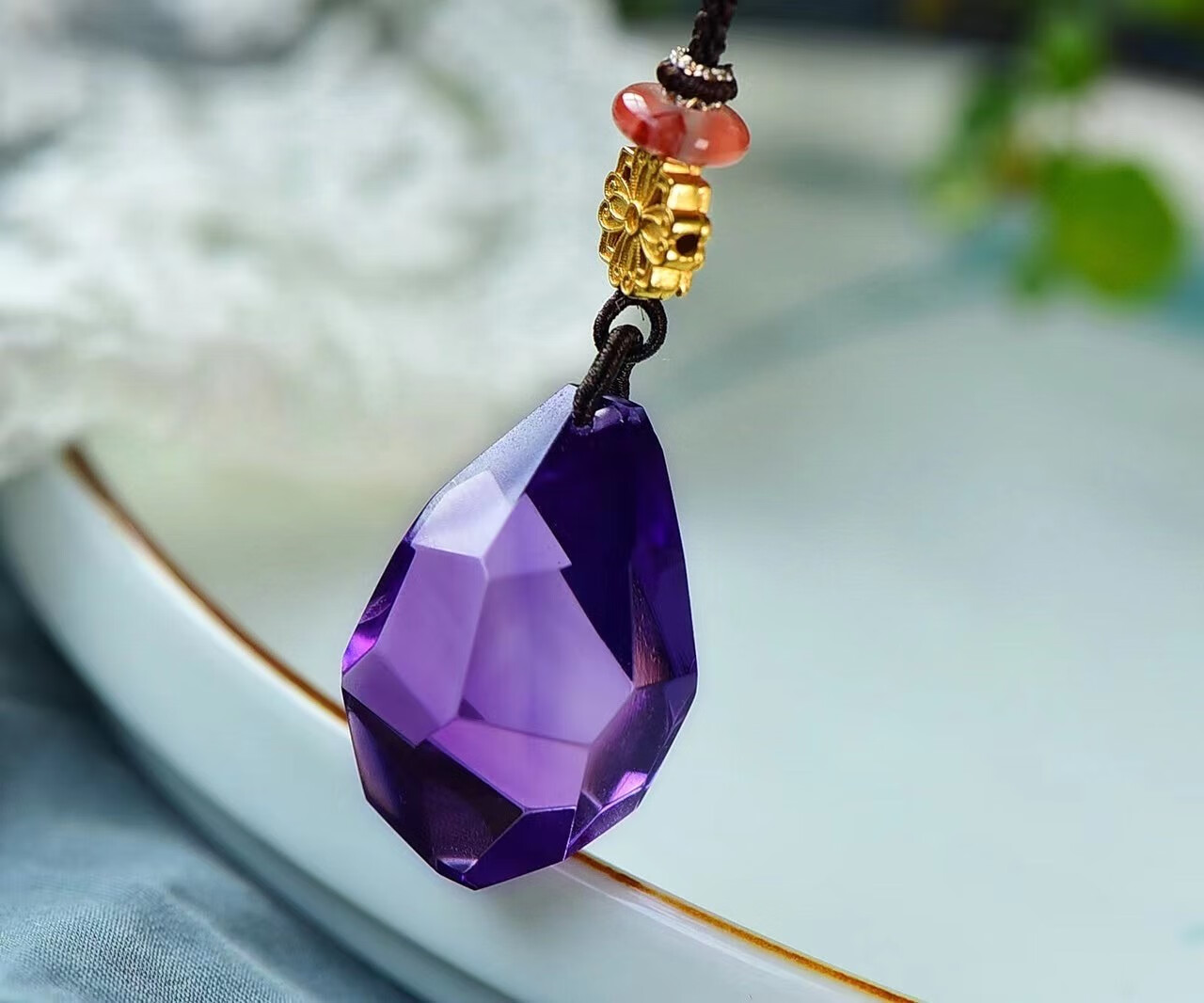 帛灵收藏级 宝石 乌拉圭紫水晶吊坠项坠天然项链饰品紫水晶水滴 紫色