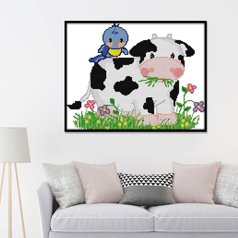 牛十字绣卡通小幅生肖牛属相客厅装饰挂画儿童小件手工diy刺绣自己绣