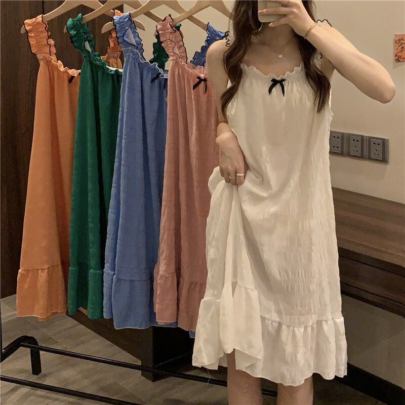 沛阮公主风睡衣裙子夏季少女生连体纯欲风中长款短袖吊带睡裙家居服女