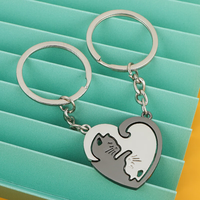 鹿凌青情侣礼物随身带的情侣钥匙扣合体猫钥匙链刻字定制金属猫咪挂件