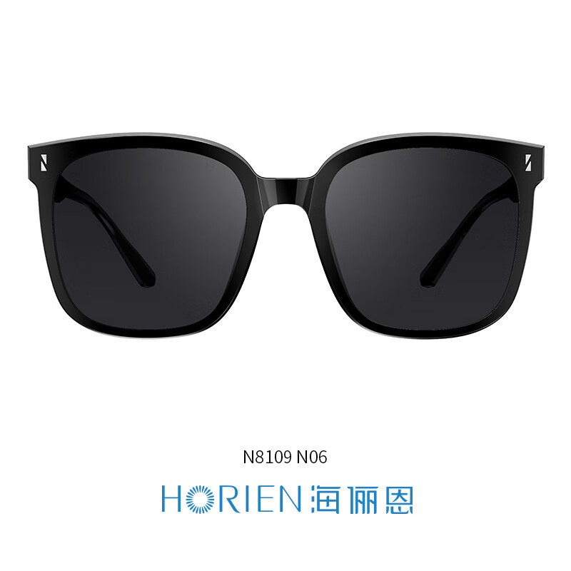 海俪恩（HORIEN）偏光太阳镜女新款女士防紫外线防晒男高级感墨镜可配度数镜N8109 【偏光】N8109H06 亮黑框/深灰片