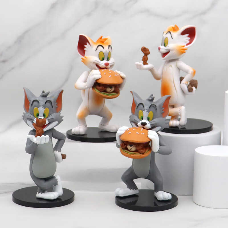 悠简森活汉堡汤姆猫模型老鼠和猫情景动漫摆件双色汤姆与杰克车载摆件