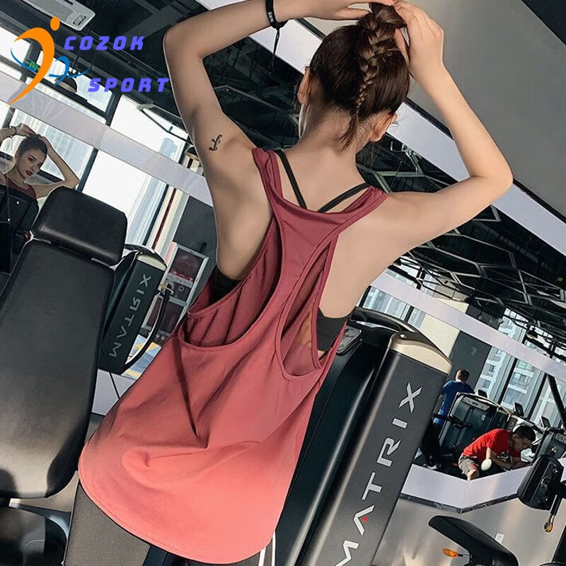 cozok运动罩衫女生宽松工字瑜伽服上衣无袖速干透气跑步可外穿健身