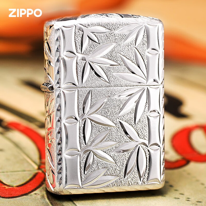 zippo打火机 定制之宝美国原装 纯银竹报平安 煤油防风 男士生日礼物