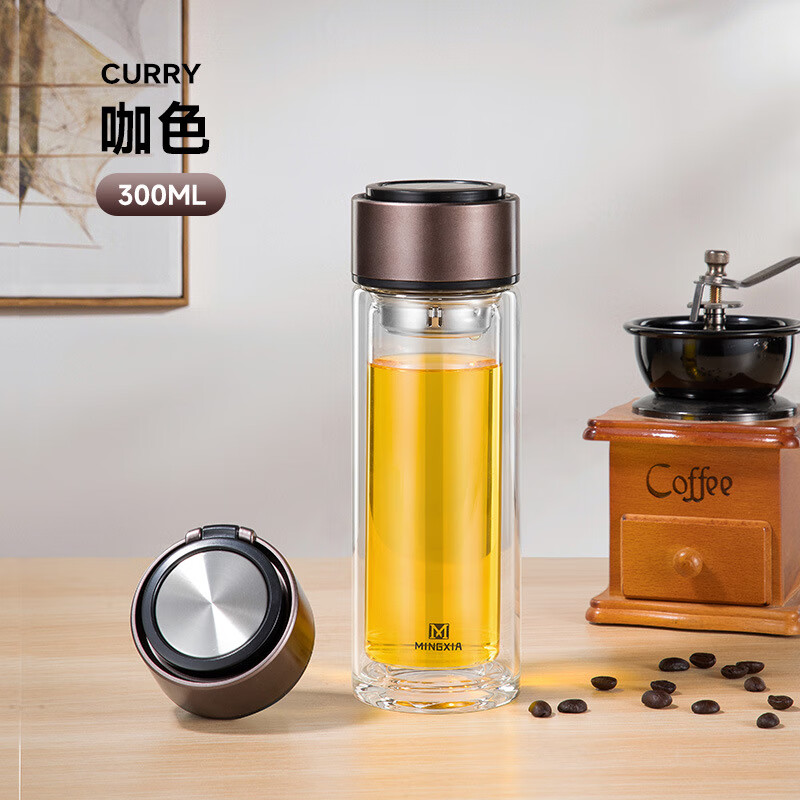 明霞玻璃杯高硼硅耐高温男女士办公室便携泡茶杯子茶水分离双层水杯