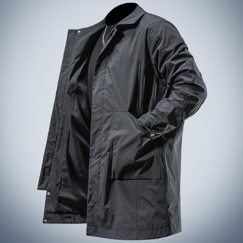 季言男士高端商务外套春季新款 中长款翻领夹克男简约高级感外套潮 黑色 XL