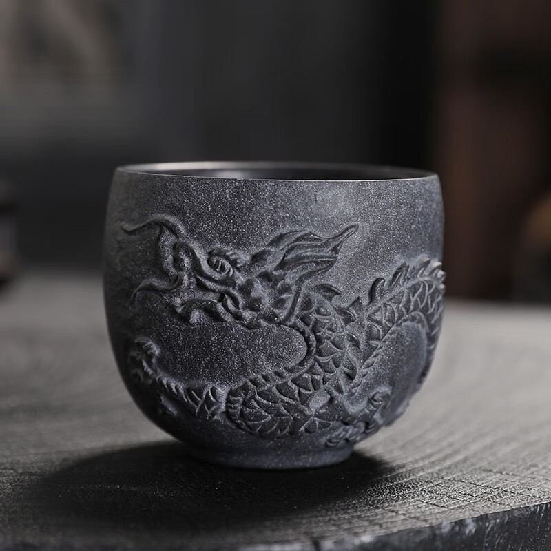 尚丰石匠冰碛岩龙凤茶杯中式复古纯手工主人杯喝茶单杯养生功夫茶具