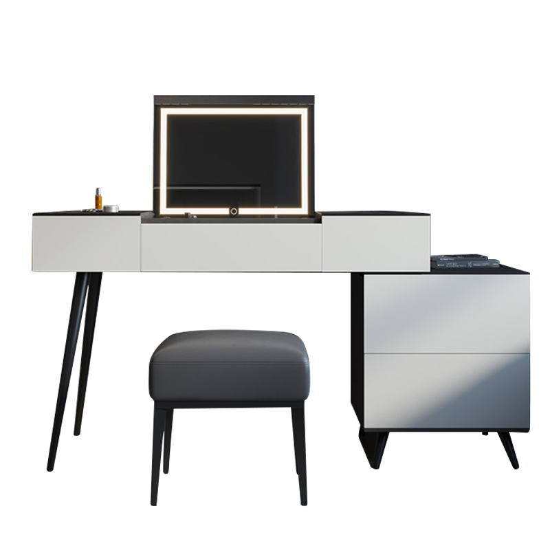 鸥鸟木原 梳妆台收纳一体卧室现代简约网红岩板化妆桌伸缩意式翻盖化妆台 梳妆台【普通镜子】 1.0m