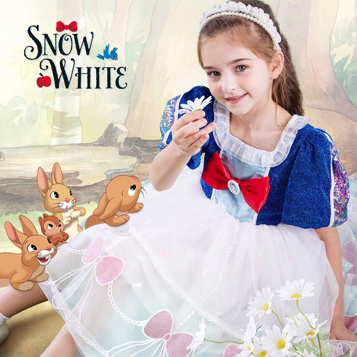 迪士尼女童公主连衣裙网纱彩纱女孩2026新款夏天儿童装蓬蓬礼服甜美装扮 白雪公主礼服 110 cm推荐15-18kg体重