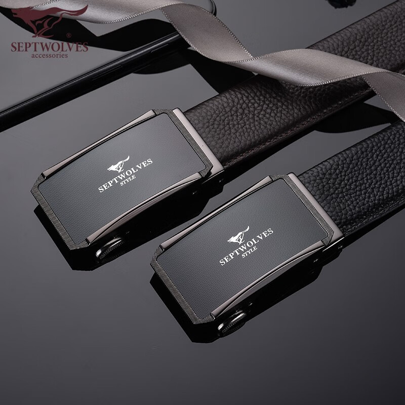 七匹狼七匹狼皮带男士自动扣2025新款腰带头层牛皮休闲真皮裤带男 简约咖色【头层牛皮 闪电发货】