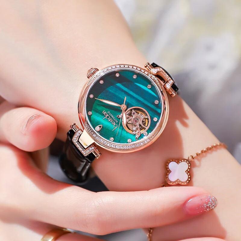 邦顿(bestdon)瑞士认证女士手表全自动机械表小巧镶钻一路鹿有你小绿