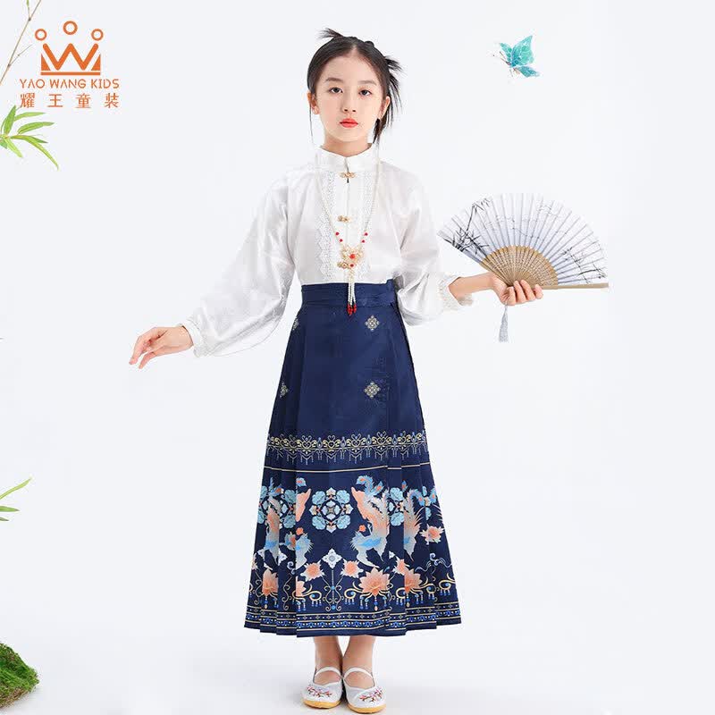 耀王儿童汉服女童马面裙套装小女孩中国风唐装演出服 ST55 藏青色 160怎么看?