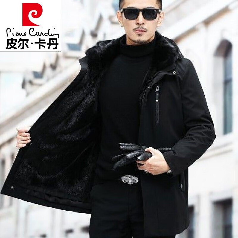 克服男士皮毛一体水仿貂内胆中长款大衣冬季皮草加厚外套大码秋冬针织