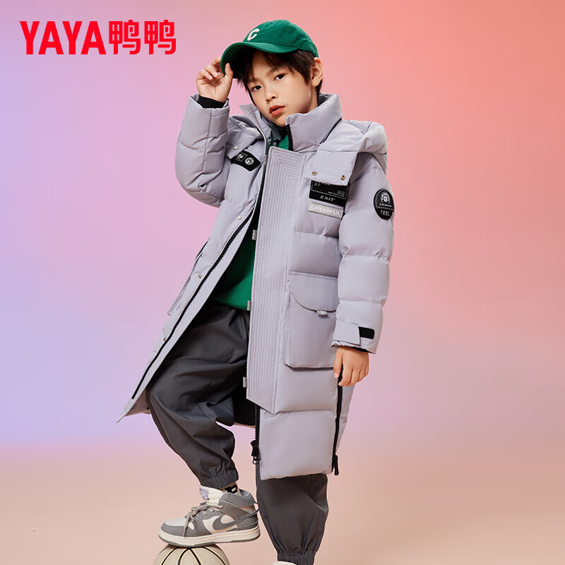 鸭鸭（YAYA）儿童羽绒服男童新中长款加厚过膝连帽保暖冬季中大童装外套WJ 米色 160